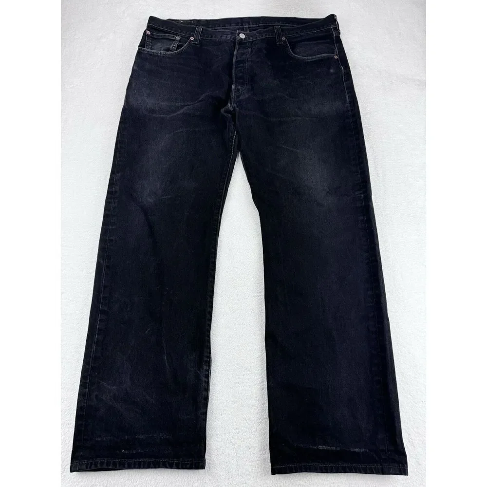 Levis 501 Jeans VTG‎ Men 42x32 Black Straight Button Fly Denim